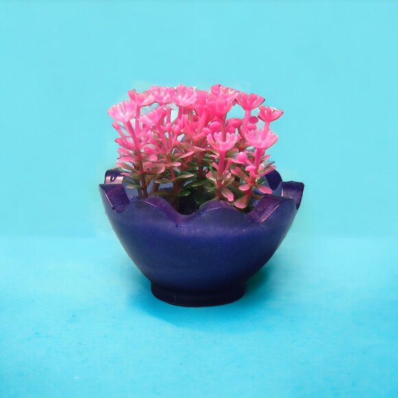 Aquarium Decoration  - Purple Wavy Pot with Pink Flower Plant. - Picture 3 of 4